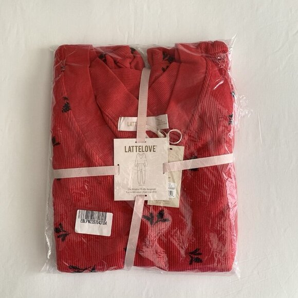 Lattelove The Wishful Waffle Jumpsuit Red Thermal Pajamas Size Large New - Picture 3 of 8